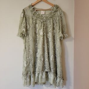 Pretty Angel Silk Blend Romantic Fairycore Floral Chiffon Sage Green Dress XL